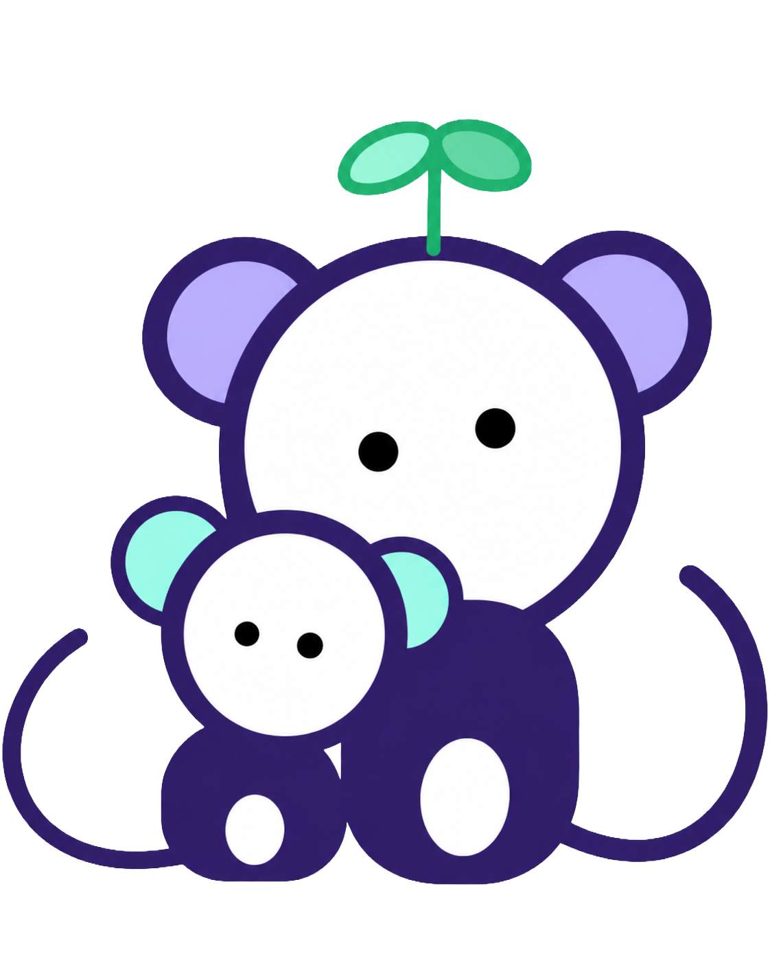새싹을 단 부모와 아이 원숭이 캐릭터